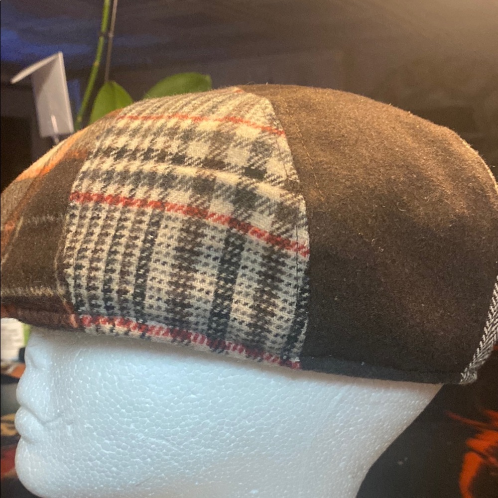 Men's Patchwork Flat Cap - Brown And Orange - image 4